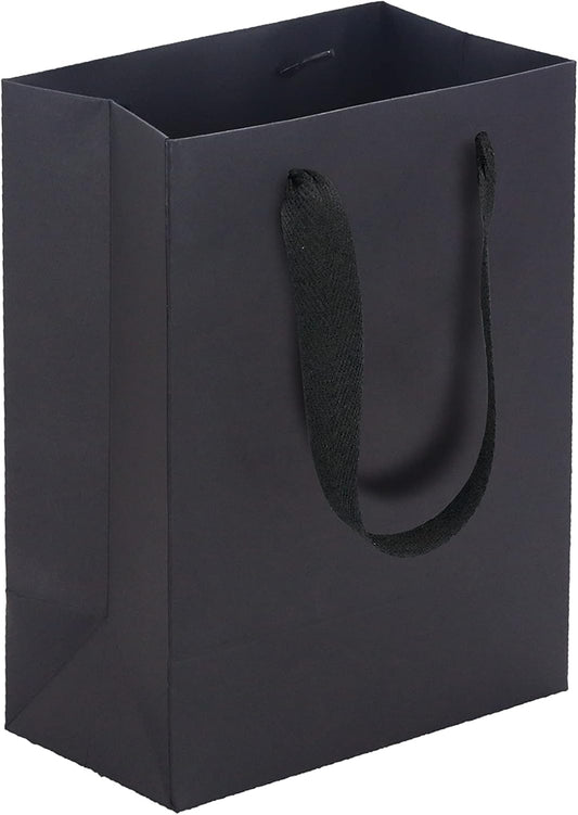 HUAPRINT 30 Pack Black Gift Bags with Ribbon Handles,5.25x3.25x8 inch Paper Bag Bulk for Shopping Party Favor Merchandise Business Wedding