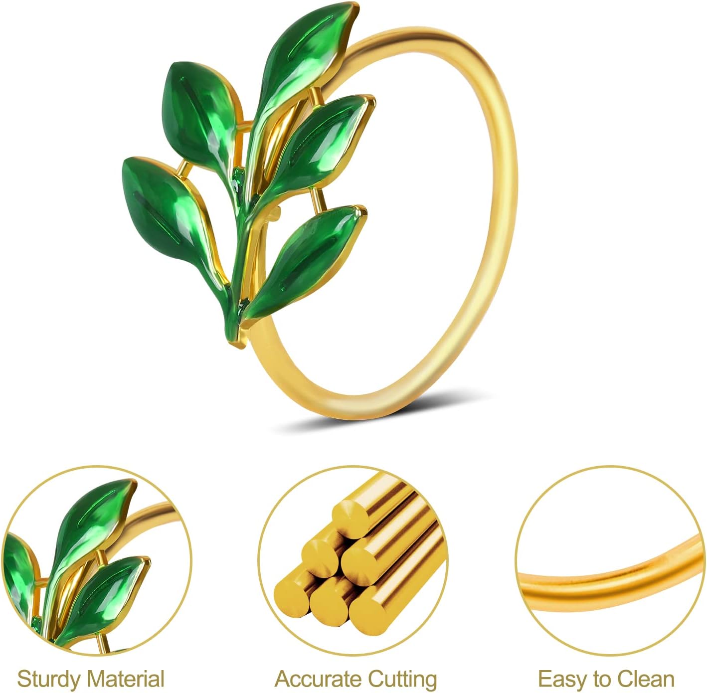 KPOSIYA Set of 12 Leaf Napkin Rings Metal Gold Napkin Holder Table Napkin Rings for Thanksgiving Day Christmas Dinning Table Parties Everyday (Ye Zi-Green 12)