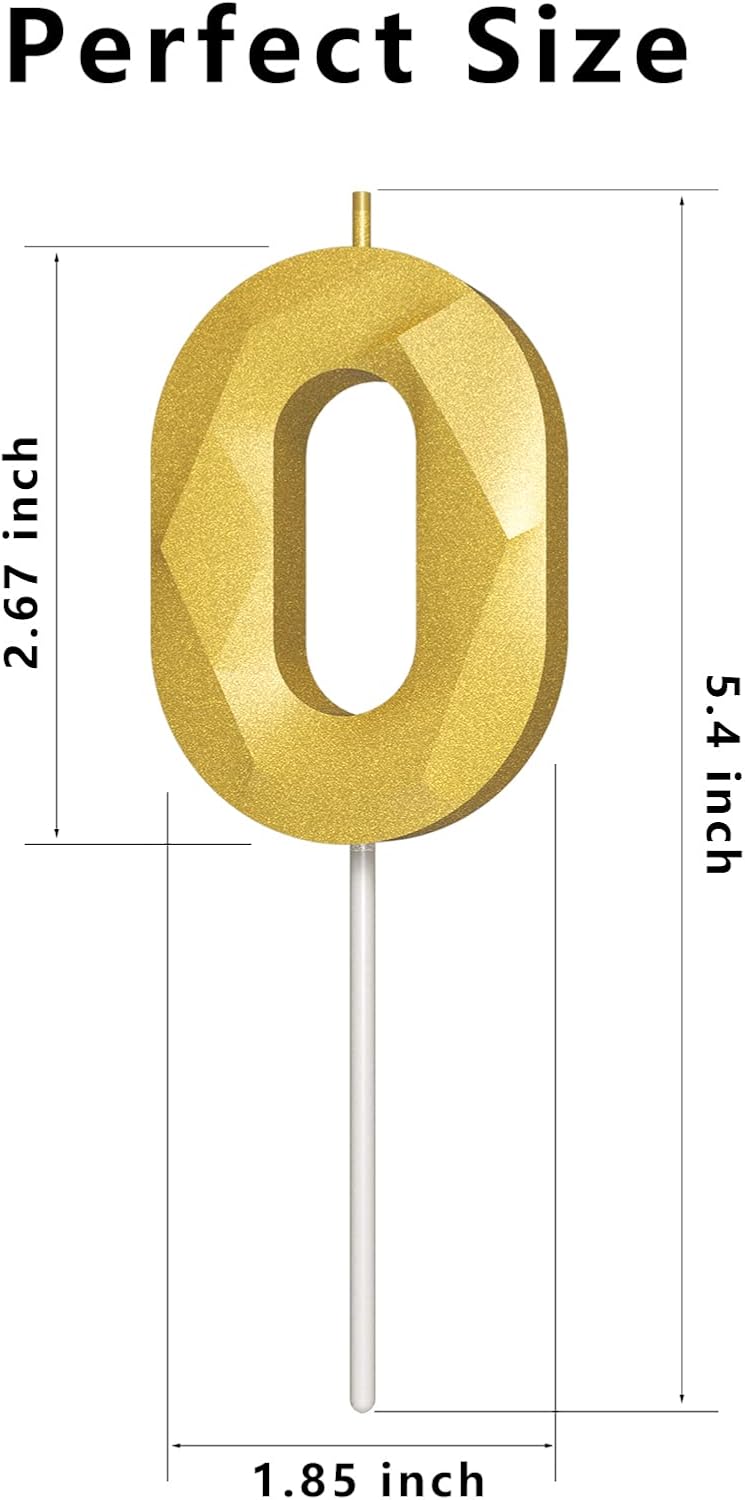 Number Birthday Candles(0 Candle Gold) 3D Diamond Shape Number Happy Birthday Cake Candles for Birthday Party Wedding Decoration Reunions Theme Party
