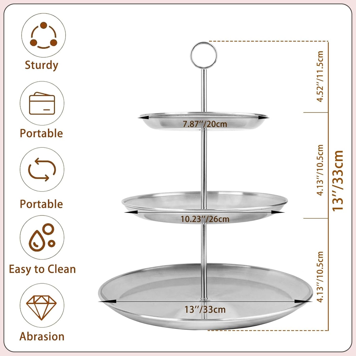 3 Tier Silver Cupcake Stand Stainless Steel Dessert Display Rack with Removable Tiered Tray for Parties,Weddings,Birthdays,Decorations,Any Festivals and Festivities(2 Pack)