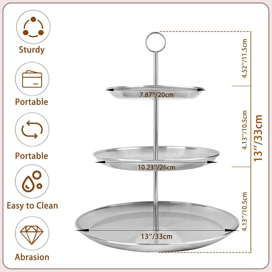 3 Tier Silver Cupcake Stand Stainless Steel Dessert Display Rack with Removable Tiered Tray for Parties,Weddings,Birthdays,Decorations,Any Festivals and Festivities(2 Pack)