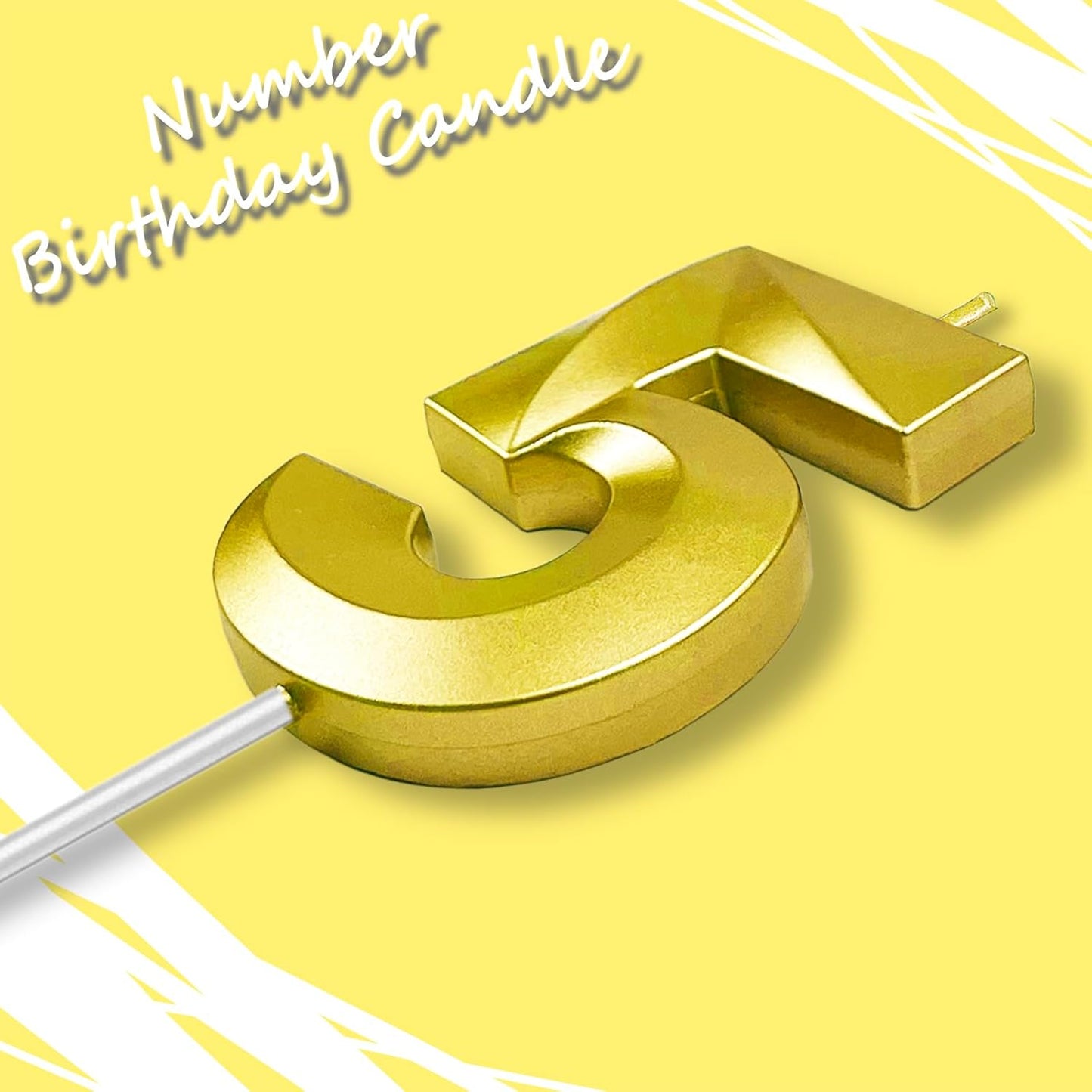 Gold Number 5 Candles, 3D Diamond 2.76 Inch Cake Topper Birthday Candles for Wedding Anniversary Cake Decorations, Happy Birthday Party Decorations