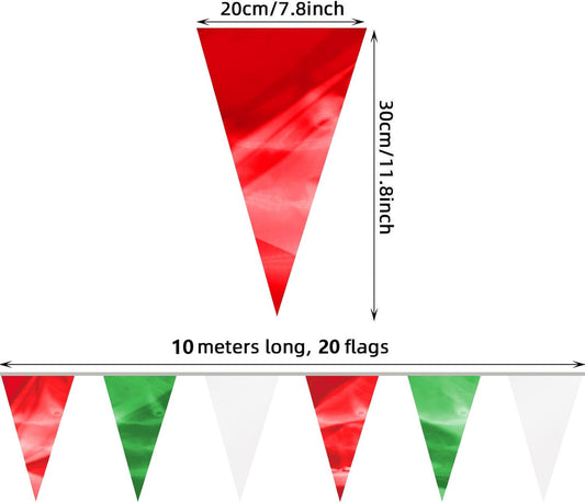 32.8FT White Green Red Glitter Triangle Pennant Banner Flag Metallic Bunting Fabric Garland for Christmas Italy Mexican Birthday Baby Shower Wedding Banners,New Years Winter Decor Ouruola