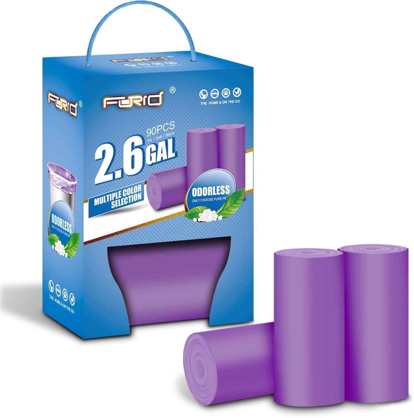 FORID Small Trash Bags - 2.6 Gallon, Colored Durable Unscented Garbage Bag Trash Can Liner For Bedroom, Bathroom, Home, Kitchen, Office - 90 Count