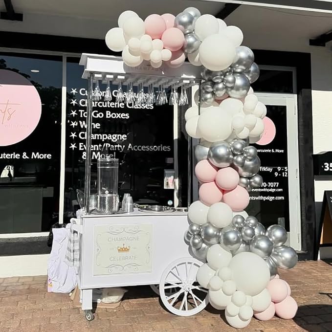 Pink White Silver Balloons Arch Kit, 162pcs Winter Wonderland Garland with Pastel Pink White Metallic Silver and Confetti Balloons for Wedding Princess Snowflake Theme Birthday Party Decorations