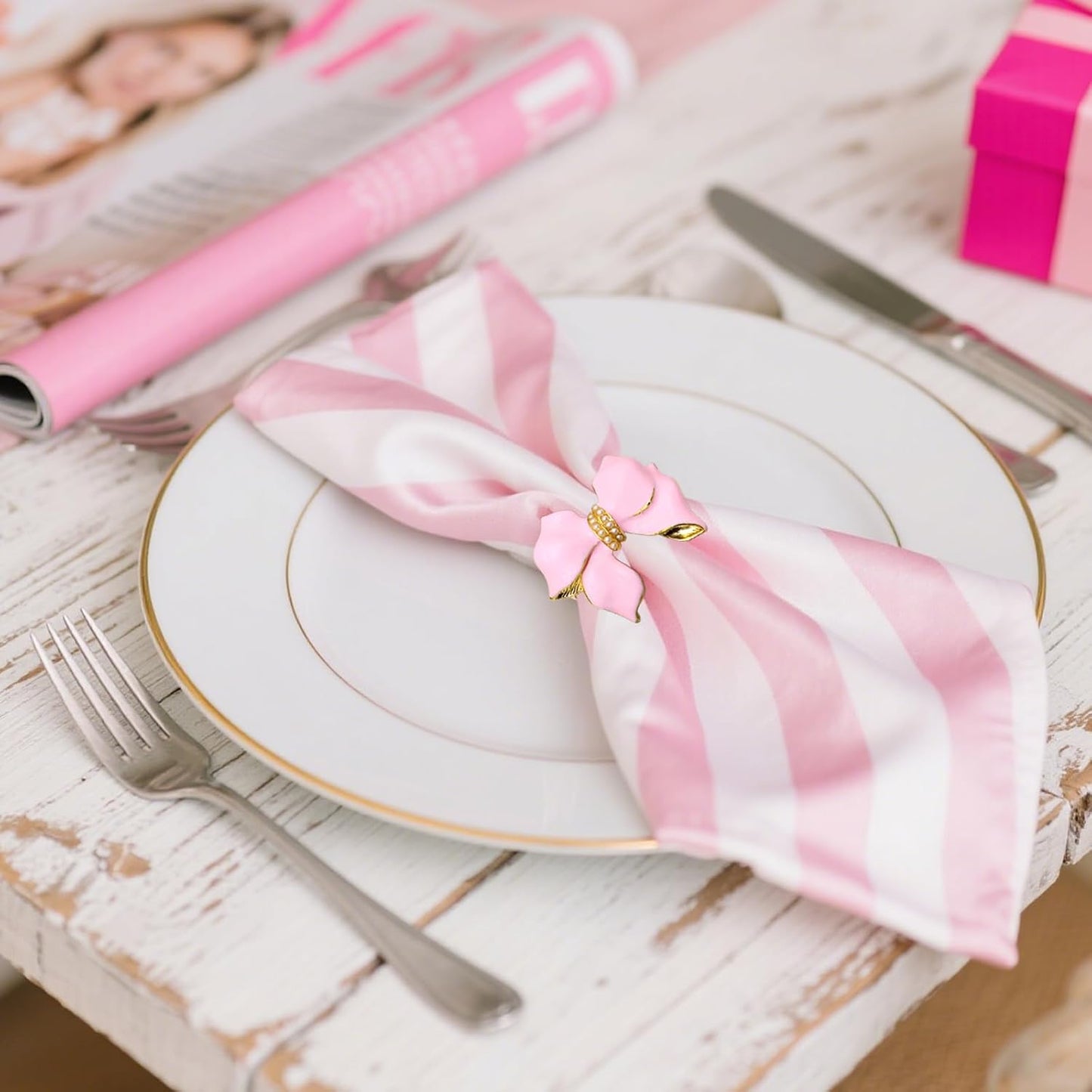 Bow Napkin Rings set of 6 Christmas Bow Tie Napkin Rings for Wedding Brithday Family Dinner,Pink Bowknot Napkin Ring Holders for New Year Valentine's Day Anniversary Bridal Shower Table Decor