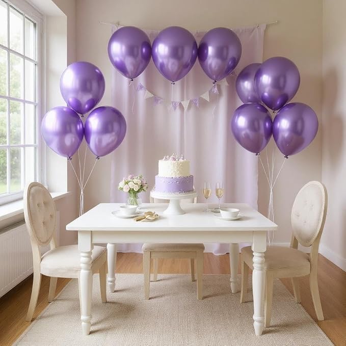 50 Pcs 12 Inch Metallic Purple Balloons, Chrome Purple Latex Balloons for Party Decorations, Shiny Bright Purple Balloons for Girls Birthday, Wedding, Baby Shower, Lavender Theme Party