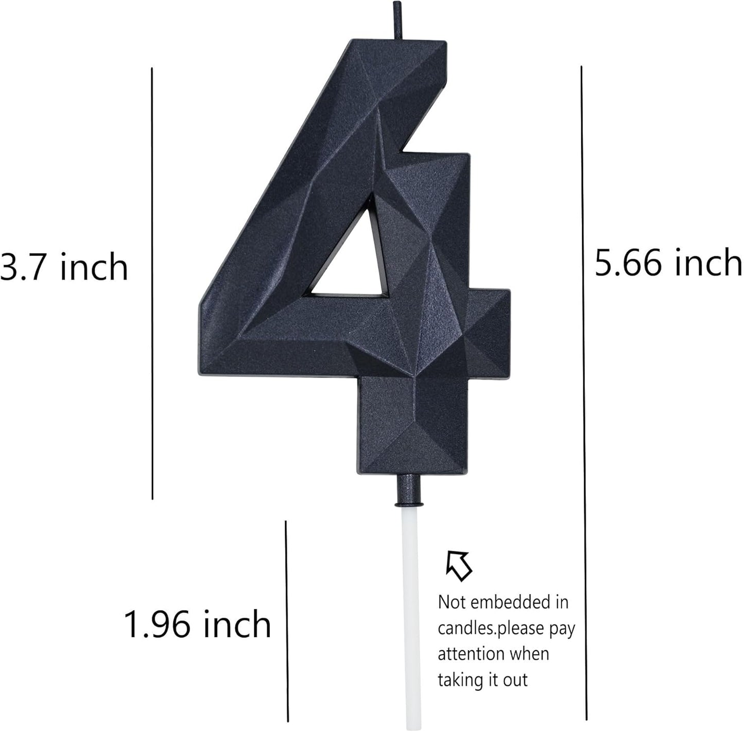 DERVENTA Large Birthday Candle Number 3D Black 3.7 inch Party Celebration Anniversary Decoration Cake Topper 1 Piece (Number 4 Black)