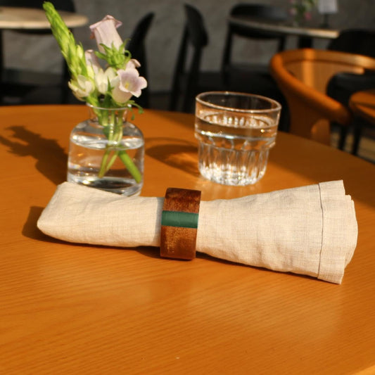 Wooden Napkin Rings Set of 8 for Dinning Table Decor - Acacia Wood Resin Napkin Holder Blue Napkin Ring for Home and Kitchen Décor (Green Round Shape)