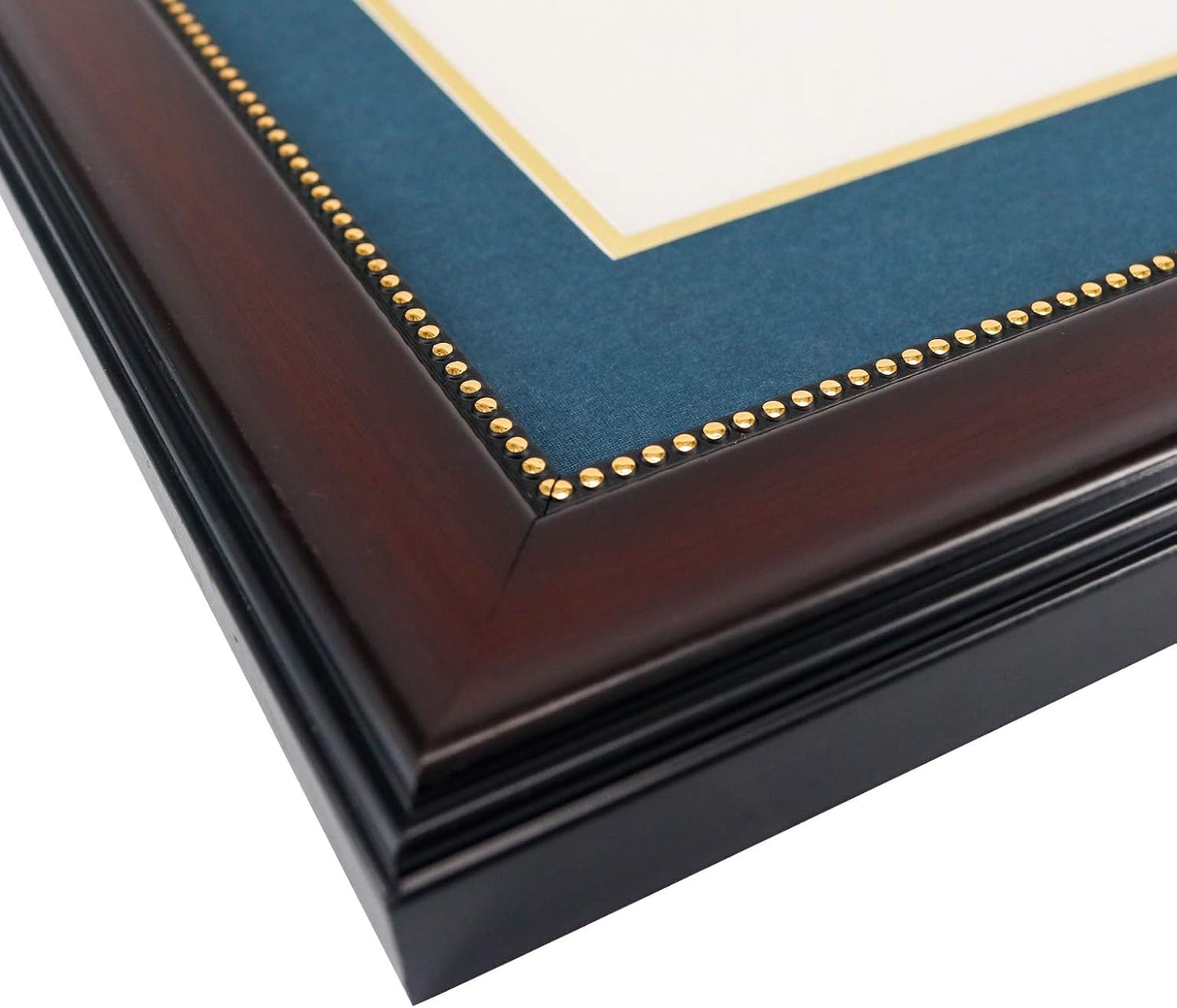 GraduationMall 11x17 Mahogany Diploma Frame with Tassel Holder for 8.5x11 Certificate Document,Real Glass, Navy Blue over Gold Mat
