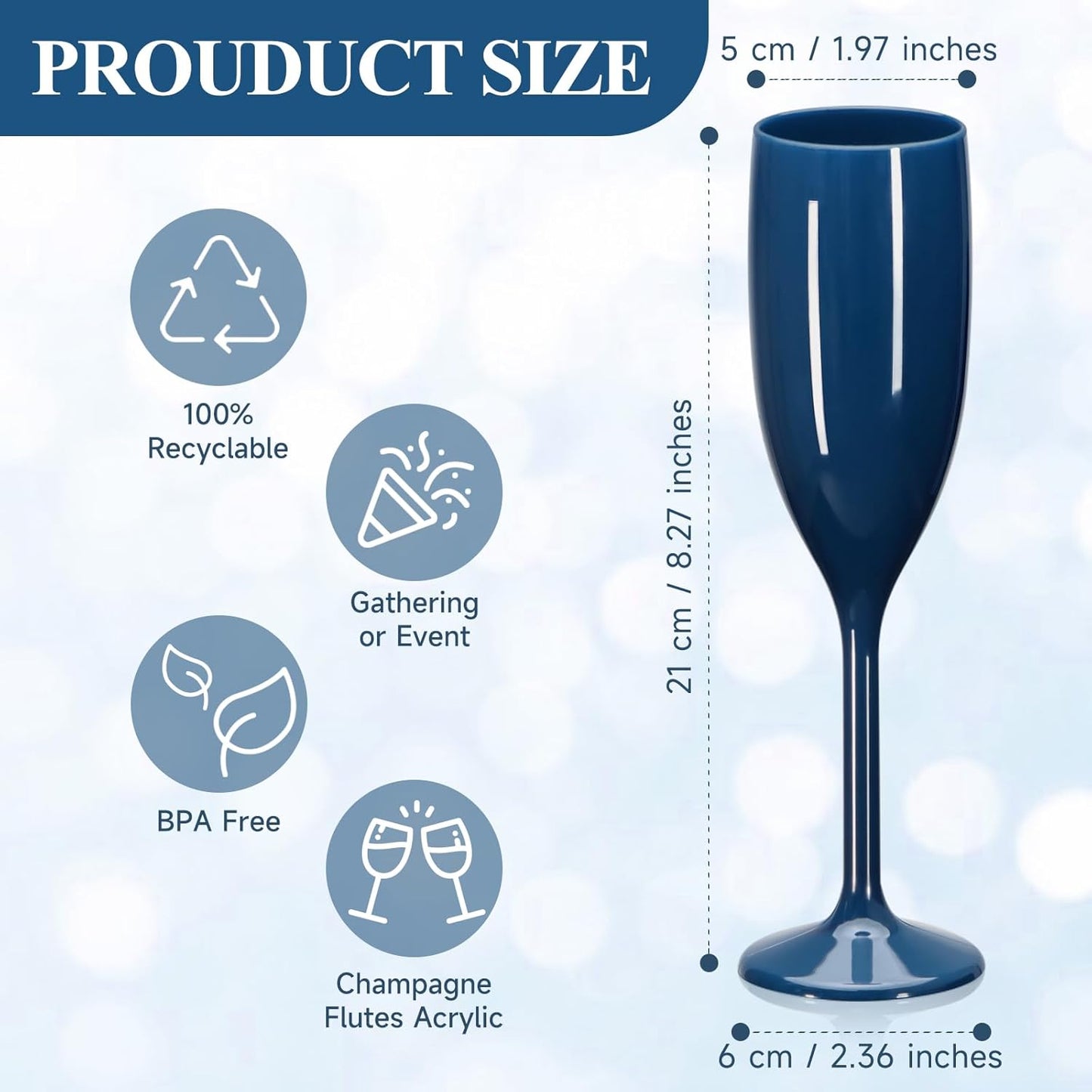 Navy Blue Champagne Flute Acrylic Champagne Glasses Wedding Toasting Champagne Flute Goblet Plastic Reusable Unbreakable Champagne Cups for Bachelorette Wedding Bridal Shower Party (Navy Blue, 24)