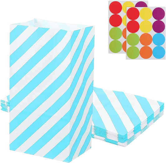 PATIKIL Party Favor Bag, 24 Pcs 5.1x3.1x9.4 Inch Medium Paper Candy Bags Gift Treat Celebration Halloween Goody Birthday Wedding Party with Stickers, Light Blue Twill