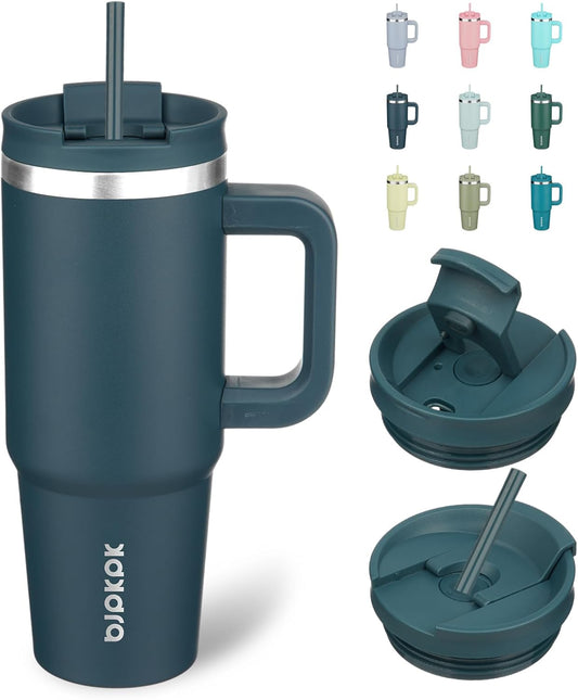 BJPKPK 30 oz Tumbler With Handle Insulated Tumblers With Lid And Straw Stainless Steel Thermal Cup,Navy Blue