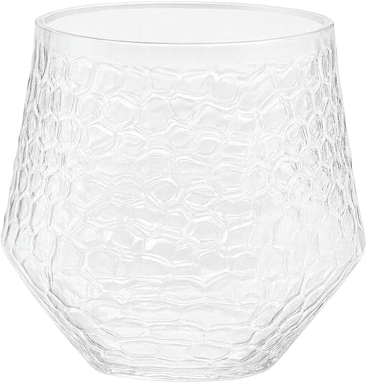 48 Pack Ribbed Origami Ripple Plastic Glasses 24 9oz Stemless Champagne Flutes & 24 12oz Cups BPA-Free, Disposable, Shatterproof Drinkware for Weddings, Bars, Events (Hammered Diamond Clear)