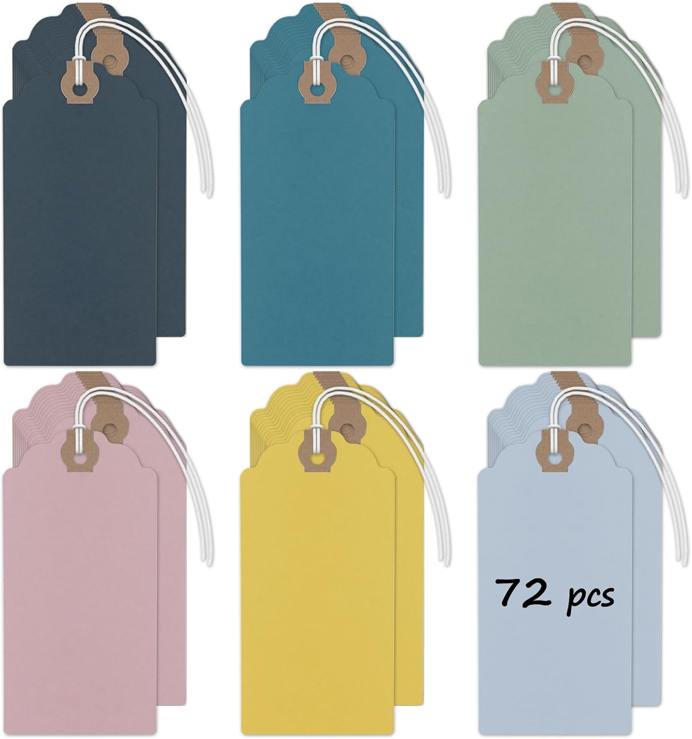 Uniclife 72 Pcs Blank Shipping Tags with Elastic String Attached Colored Cardstock Paper Hang Tags with Reinforced Eyelet Large Marking Tags Price Tags Inventory Labels, 6 Pastel Colors (4.7" x 2.36")