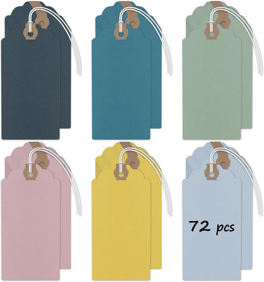 Uniclife 72 Pcs Blank Shipping Tags with Elastic String Attached Colored Cardstock Paper Hang Tags with Reinforced Eyelet Large Marking Tags Price Tags Inventory Labels, 6 Pastel Colors (4.7" x 2.36")