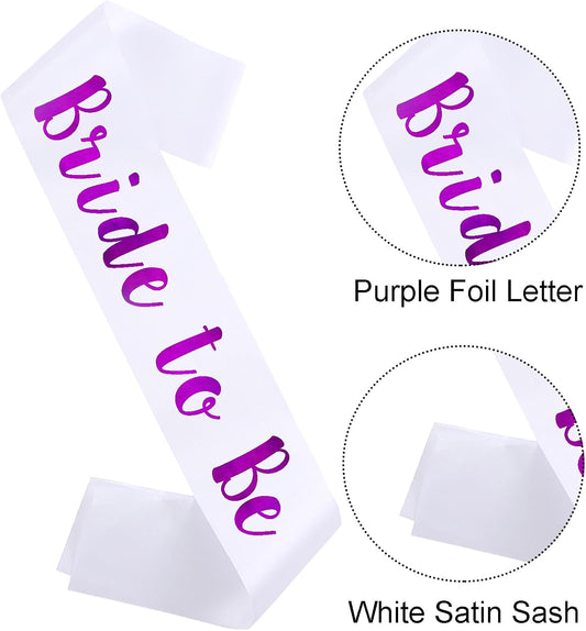 Bride to Be Sash, White Bachelorette Sashes Engagement Gifts for Bachelorette Party, Bridal Shower & Wedding Party, Purple Letter