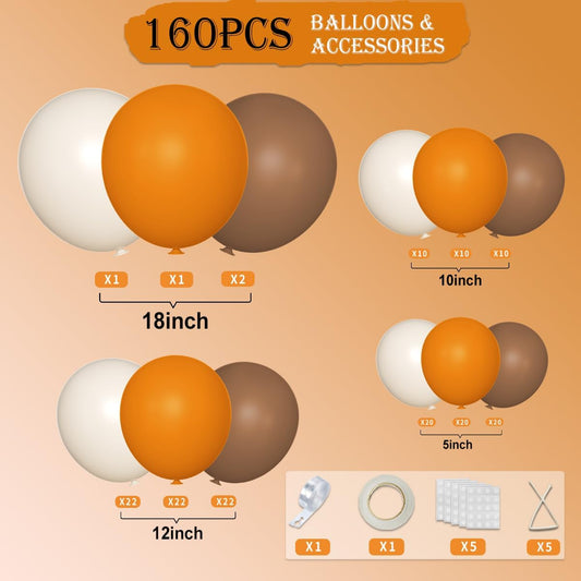 Orange White Brown Balloon Garland Arch Kit, 160Pcs Boho Burnt Orange Coffee Brown White Balloons for Birthday, Bridal Baby Shower, Wedding Party Decorations