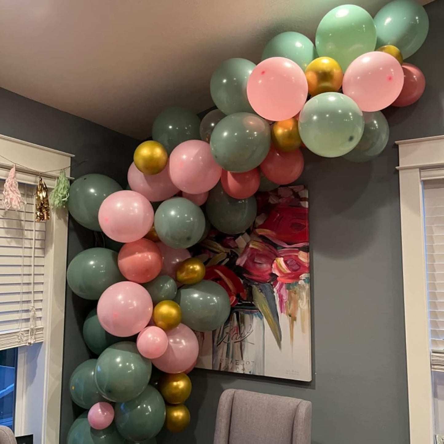 Green Pink Balloons 12inch 60pcs Sage Green Dusty Pink Balloons for Jungle Birthday Party Decorations Metallic Gold Confetti Helium Latex Balloon Bridal Shower Wedding Wildflower Baby in Bloom