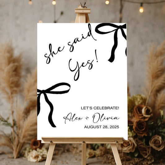 Engagement Welcome Sign, Engagement Party Welcome Sign, Black Bow She Said Yes Decorations, Engaged Signs, Personalized Engagement Party Signs