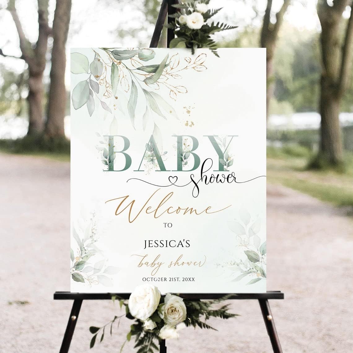 Greenery Baby Shower Welcome Sign, Baby Shower Sign, Editable Welcome Sign, Greenery Welcome Lawn Poster, Printable Gender Neutral Signage