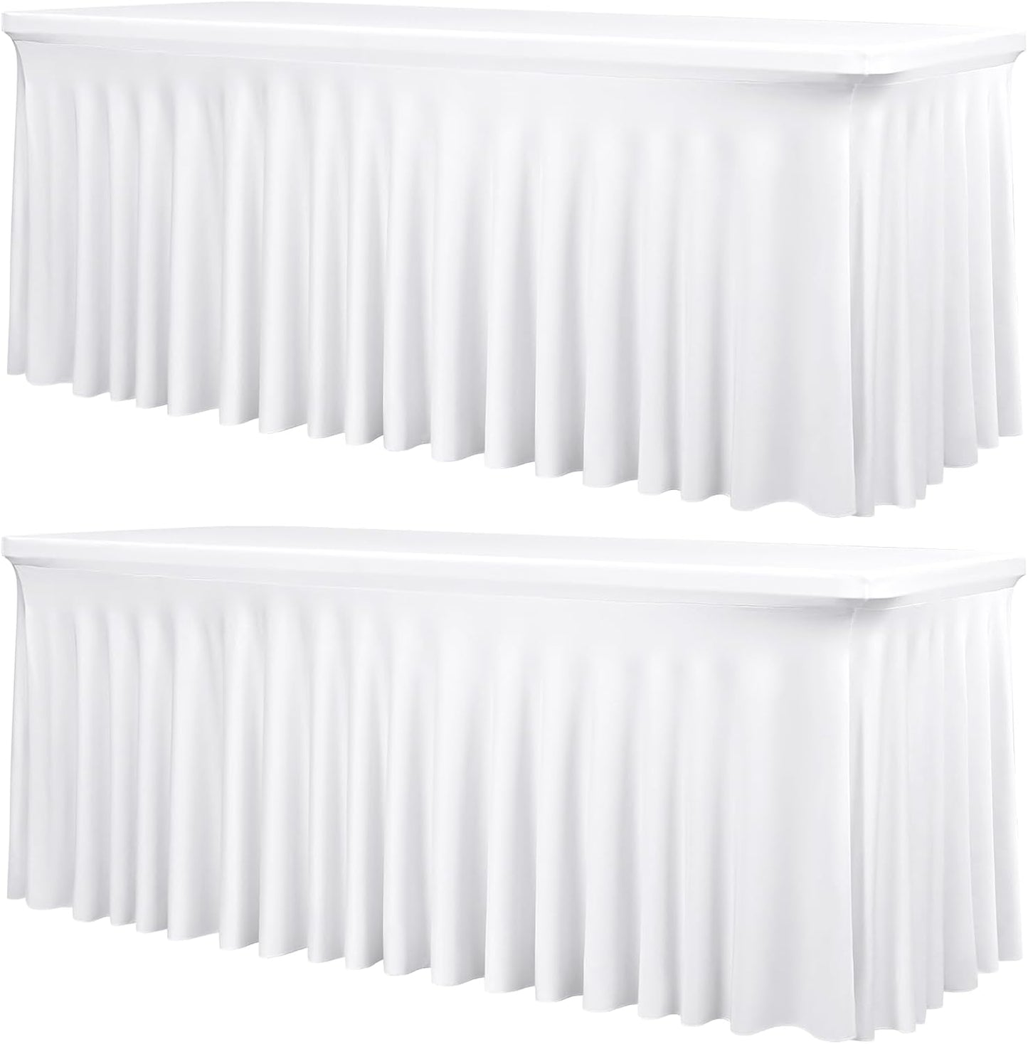 2 Packs White Stretch Table Skirts for 6 Foot Rectangle Table, Washable Spandex Stretch Tablecloths with Skirt, Wrinkle Resistant Fitted Tablecover for Wedding Party Banquet