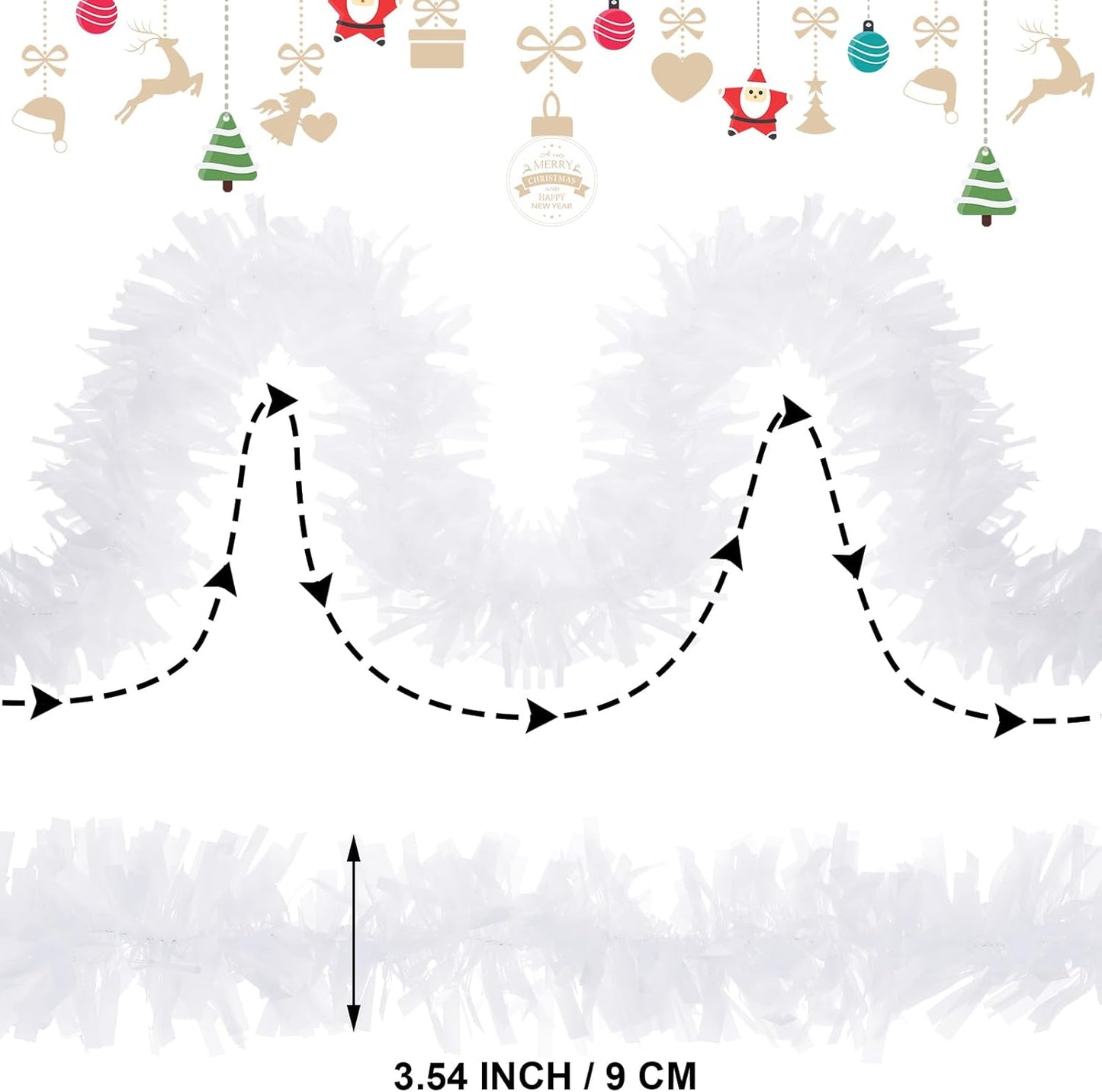 Sosation 100 ft Christmas Tinsel Garland Christmas Tree Twist Garland Bulk Glitter Metallic Streamer Indoor Outdoor Hanging Xmas Decorations(White)