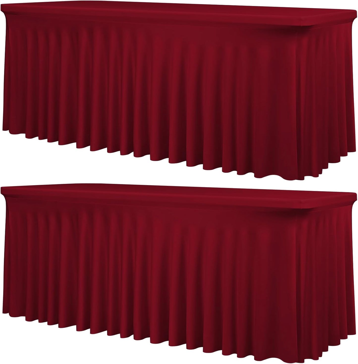2 Packs Burgundy Stretch Table Skirts for 6 Foot Rectangle Table, Washable Spandex Stretch Tablecloths with Skirt, Wrinkle Resistant Fitted Tablecover for Wedding Party Banquet