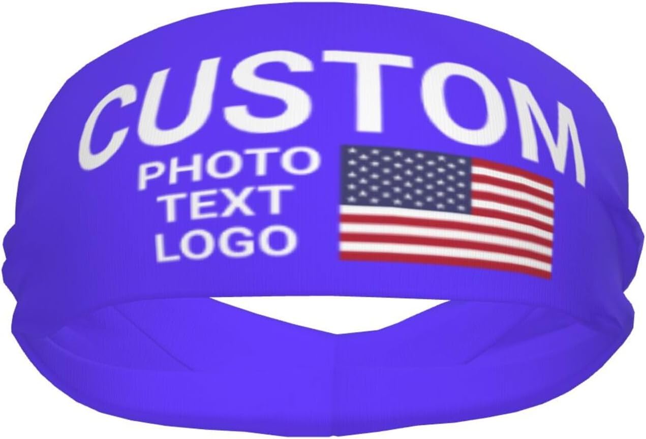 Custom Sports Headband Sweatband Bandana Add Your Photo Logo Text Number, Bulk Customized Unisex Sports Moisture Wicking Breathable Elastic