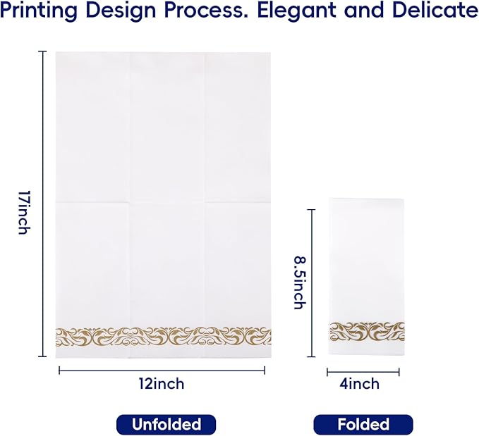 200 Disposable Hand Towels Soft and Absorbent Linen Feel Dinner Napkin Durable Decorative Bathroom Hand Napkins Good for Kitchen, Parties, Weddings, Dinners or Events White and Gold
