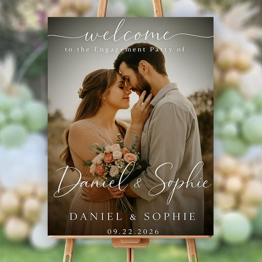 Personalized Engagement Welcome Sign, Engagement Party Sign, Engaged Decor for Couple - She Said Yes!, Decorations, Engaged Welcome, Custom Poster, Canvas, Wooden 2 Layer /5