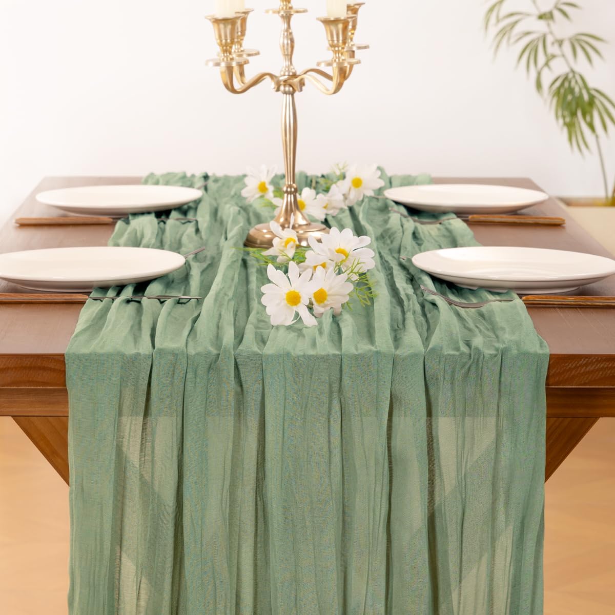 Socomi 6pcs Sage Green Cheesecloth Table Runner Fall Thanksgiving Boho Rustic Gauze 120 inch 10FT Cheese Cloth Runner for Wedding Party Baby Shower Home Decor Holiday Decorations