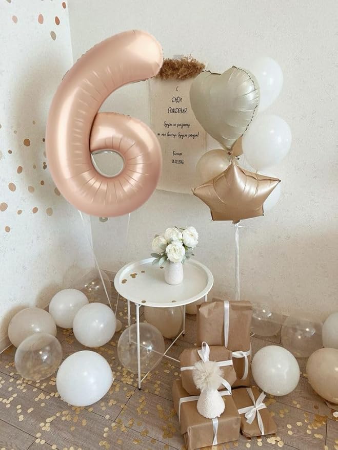 Balloon Numbers 40 Inch 5 Ballon for 5th Birthday Decorations, 15 25 35 50 Big Light Brown Number Balloons for Wedding Photo Shoot Party Decor