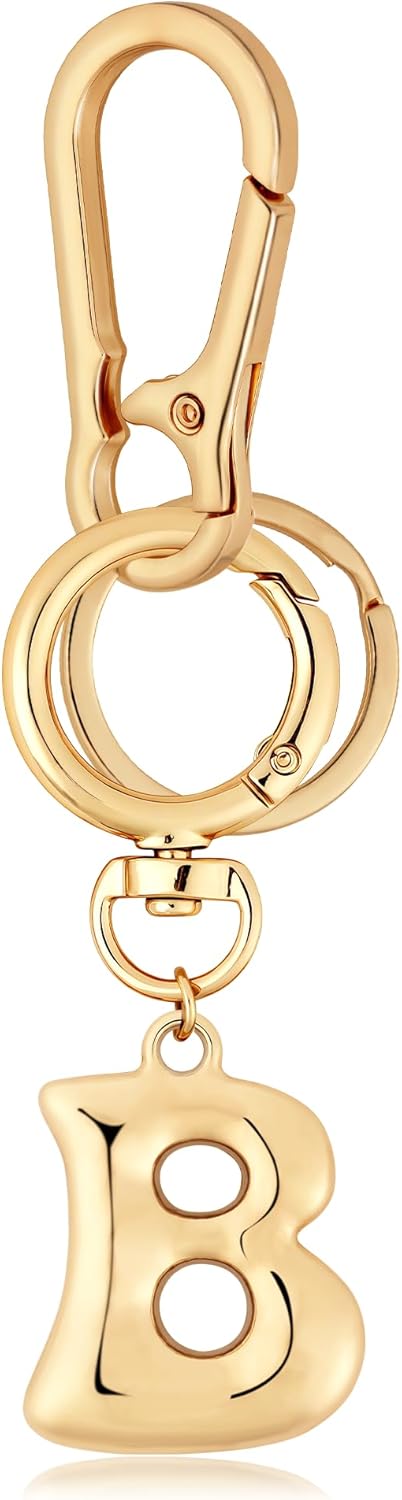 Gold Bubble Heart Initial Bag Charms for Handbags – Cute Initial Letter Keychain for Women, Purse Charms, Gold Gift