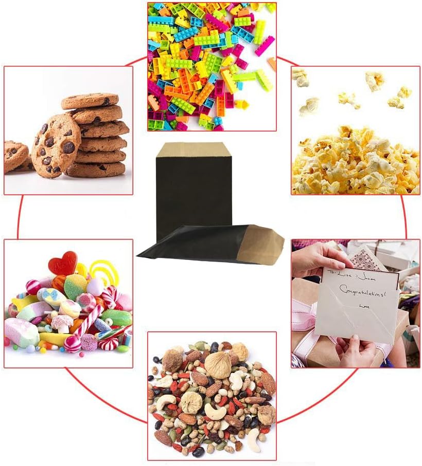 AZOWA Black Candy Buffet Bags 5 x 7 In Small Paper Treat Bags 100 Pieces