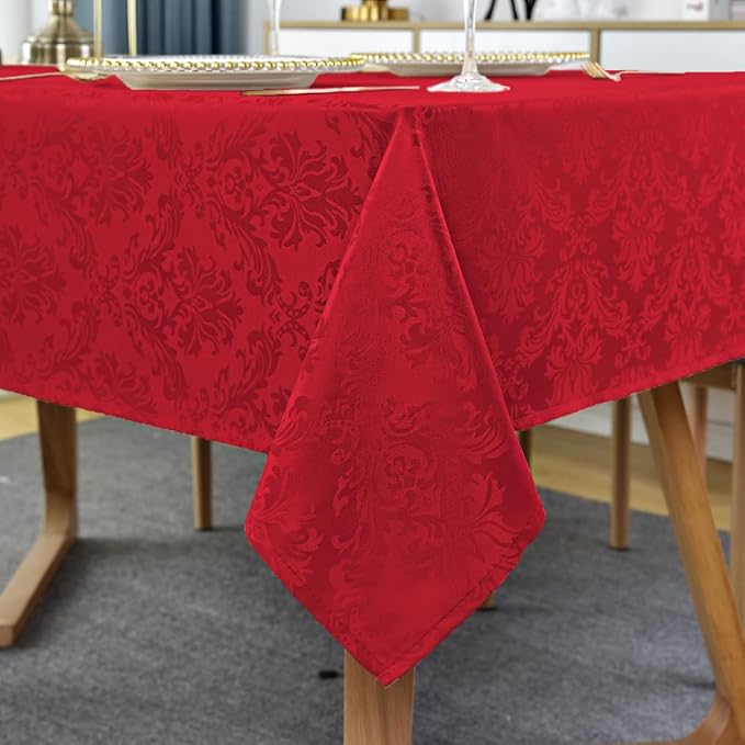 SASTYBALE Rectangle Jacquard Tablecloth, Damask Table Cloth SpillProof Wrinkle Resistant Tablecloths, Soft Polyester Oblong Table Cover for Kitchen, Dinner, Parties (Red, 60X120)