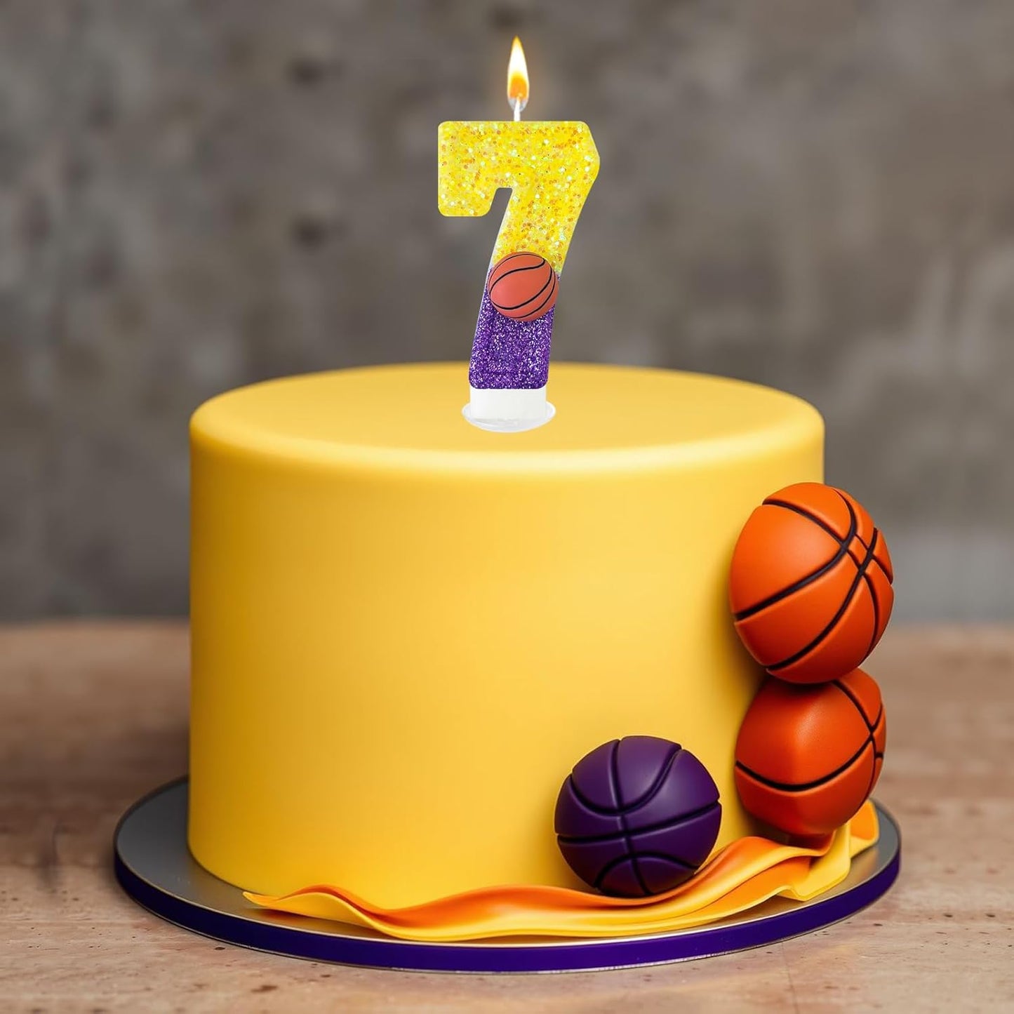 HXOUSE Basketball Number 7 Birthday Candles - Purple Gold Birthday Candles for Cake, 7 Candle for Basketball Theme Cake Topper, Boys Sport Party Decorations Gifts (No.7)