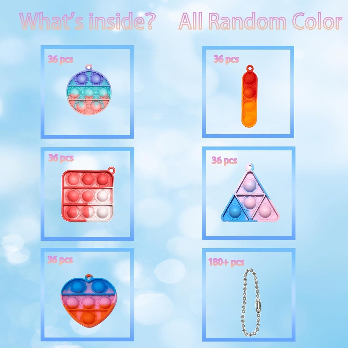 Pop Fidget Keychain Mini Fidget Toys Bulk 180 Pack Party Favors for Kids 3-5 4-8 Year Boys Girls Push Pops Bulk Stocking Pinata Stuffers Birthday Carnival Treasure Classroom Prizes Toddler