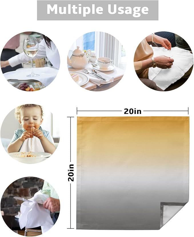 Cloth Napkins Yellow and Grey Ombre Set of 8 Dinner Napkins Paper Soft Durable Washable Table Napkin Yellow Gradient Color Reusable Napkins for Family Dinners Weddings and Everyday Use 20x20 Inch