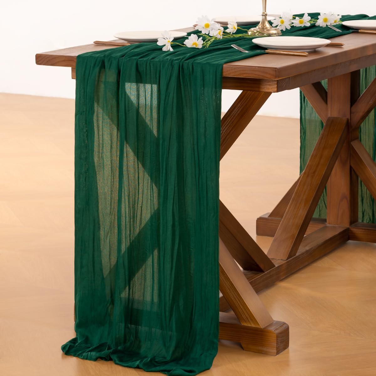 Socomi Emerald Green Cheesecloth Table Runner Fall Thanksgiving Boho Rustic Gauze 120 inch 10FT Cheese Cloth Runner for Wedding Party Baby Shower Birthday Home Decor Holiday Decorations