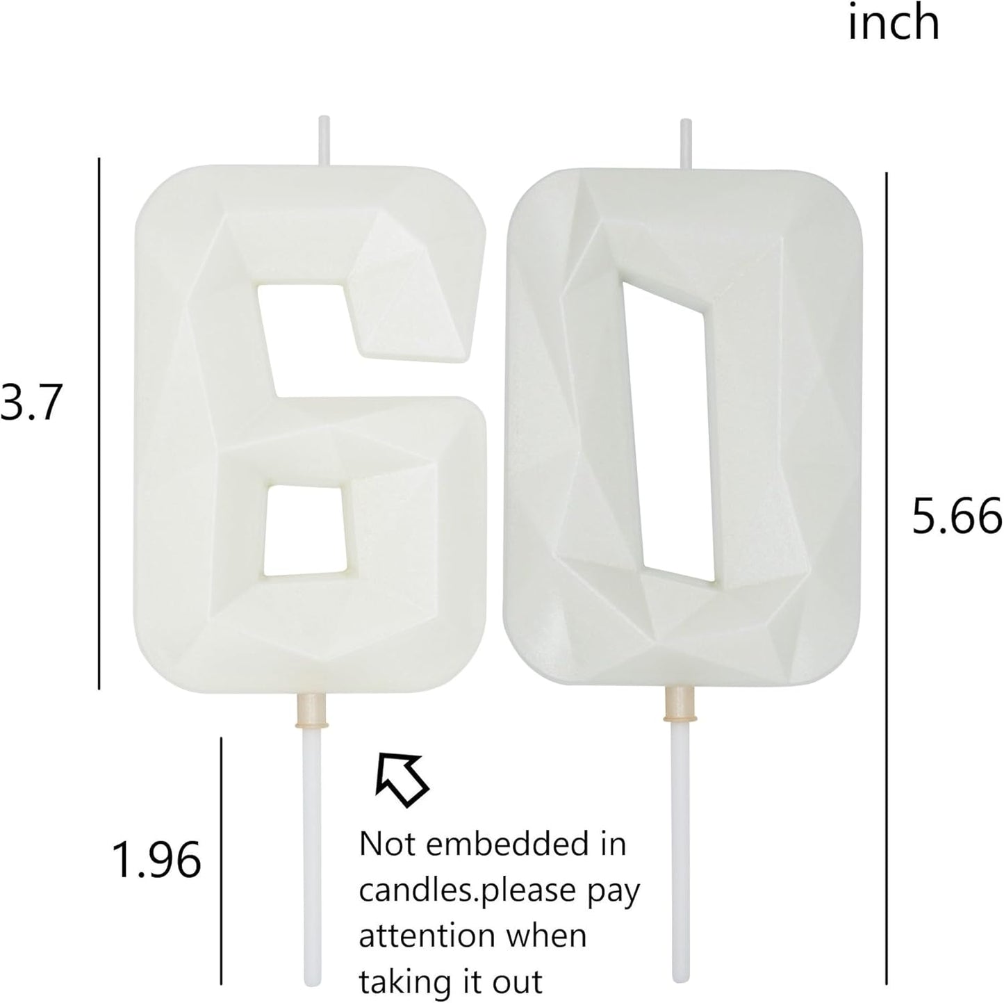 DERVENTA Large Birthday Candle Number 3D White 3.7 inch Party Celebration Anniversary Decoration Cake Topper 1 Piece (Number 60 White)