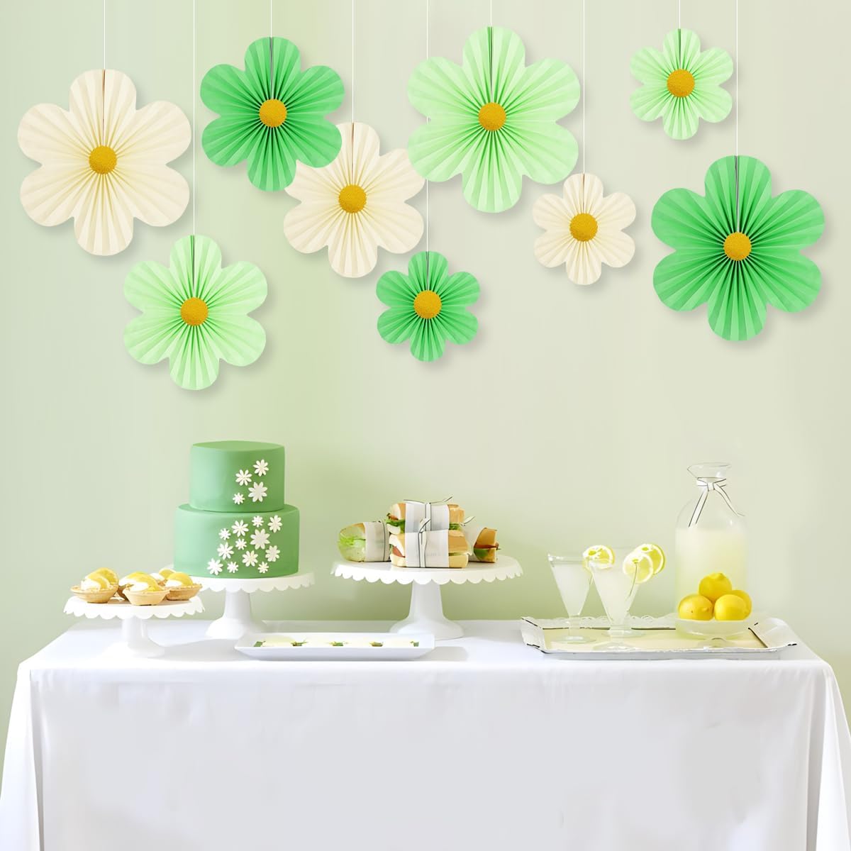 Green Party Decorations Paper Flowers Decorations for Wall Classroom Paper Fans Floral Backdrop Flower Wall Decor Pack of 9 Green