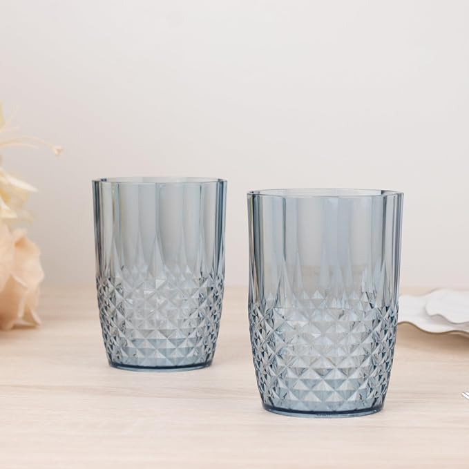 Efavormart 6-Pack Plastic Tumblers, 16oz Unbreakable Drinking Glasses Crystal Cut Style Dusty Blue - Shatterproof Short Cups
