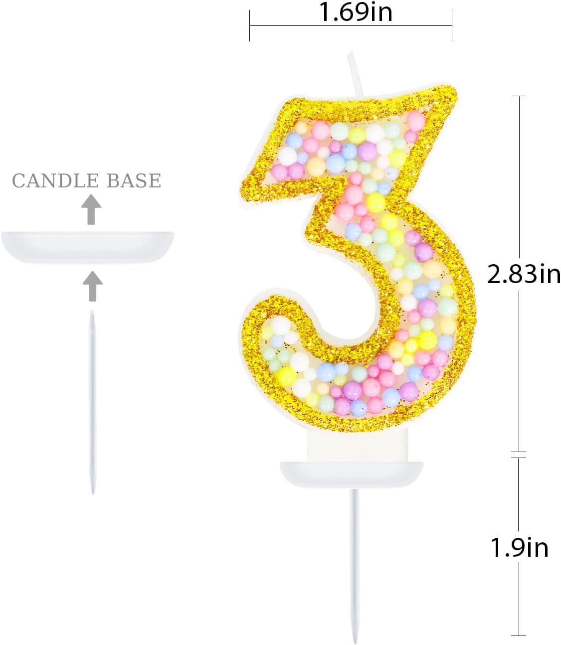 3rd Birthday Candle for Cake, Colorful Macaron Numeral Candles for Girls/Boys, Birthday Party Cake Decorations, Golden Cake Topper for Birthday Party Supplies (Number 3)