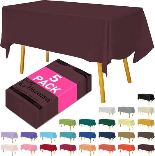 Disposable Plastic Tablecloth Burgundy 54x108 Inch, 5-Pack Waterproof Rectangular Table Cover for Parties, Picnics, Dining Protection