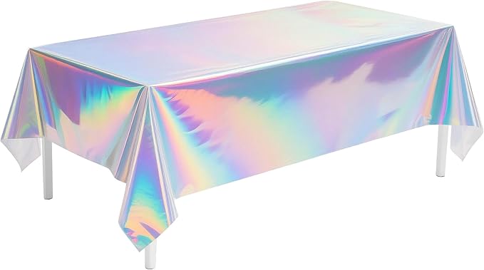 1 Pack Iridescent Tablecloth, 54" x 108" Birthday Party Table Cloths Iridescence Plastic Disposable Table Covers Iridescent Party Decorations, Birthday Decor Tablecloth for Buffet Table