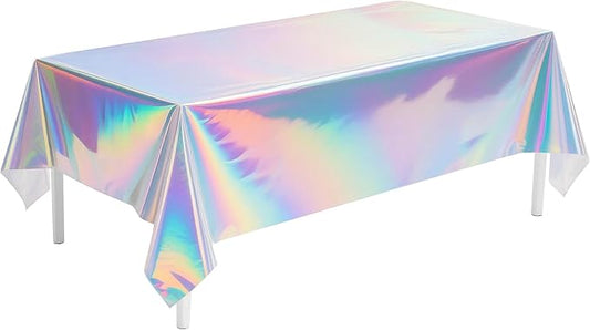 1 Pack Iridescent Tablecloth, 54" x 108" Birthday Party Table Cloths Iridescence Plastic Disposable Table Covers Iridescent Party Decorations, Birthday Decor Tablecloth for Buffet Table