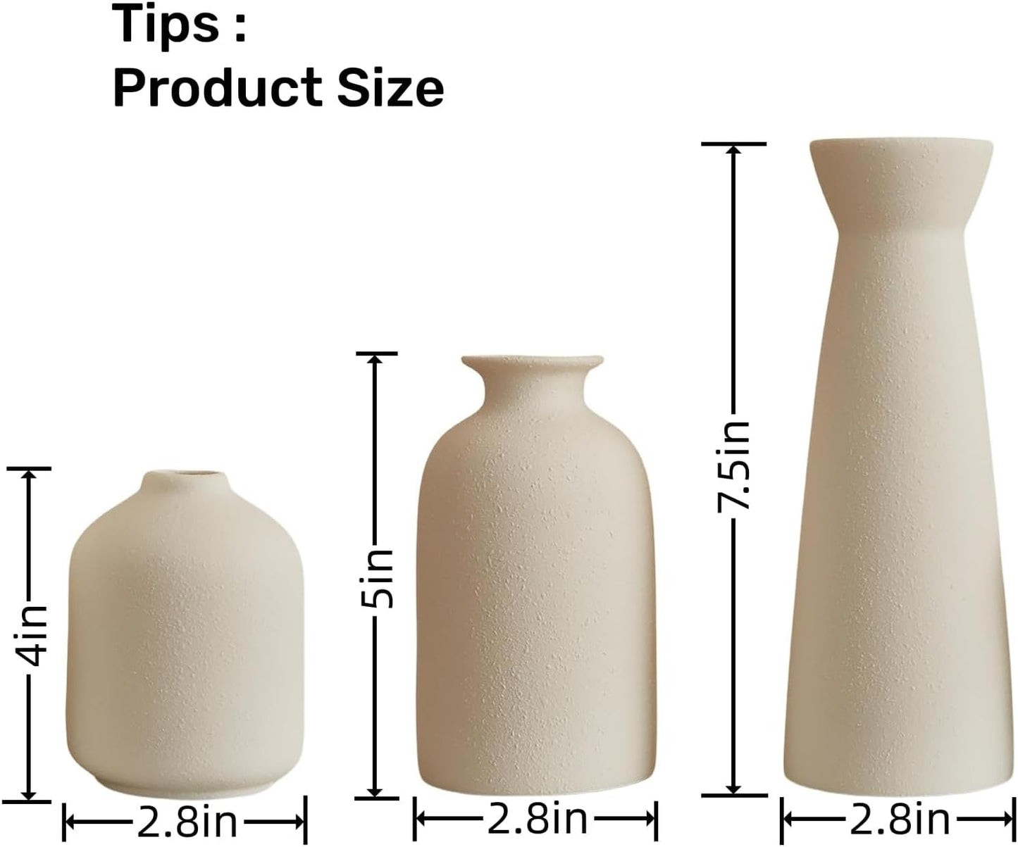 Ceramic Vase,Small Vases for Decor,Set 3 Modern Boho Vases for Flower Pampas,Fit for Living Room Desk Shelf Decor (White)