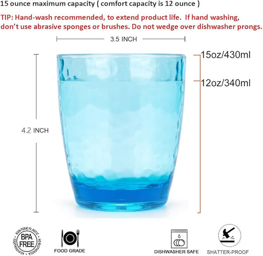 KOXIN-KARLU Hammered 15-ounce and 26-ounce Plastic Tumbler Acrylic Glasses, set of 8 Multicolor