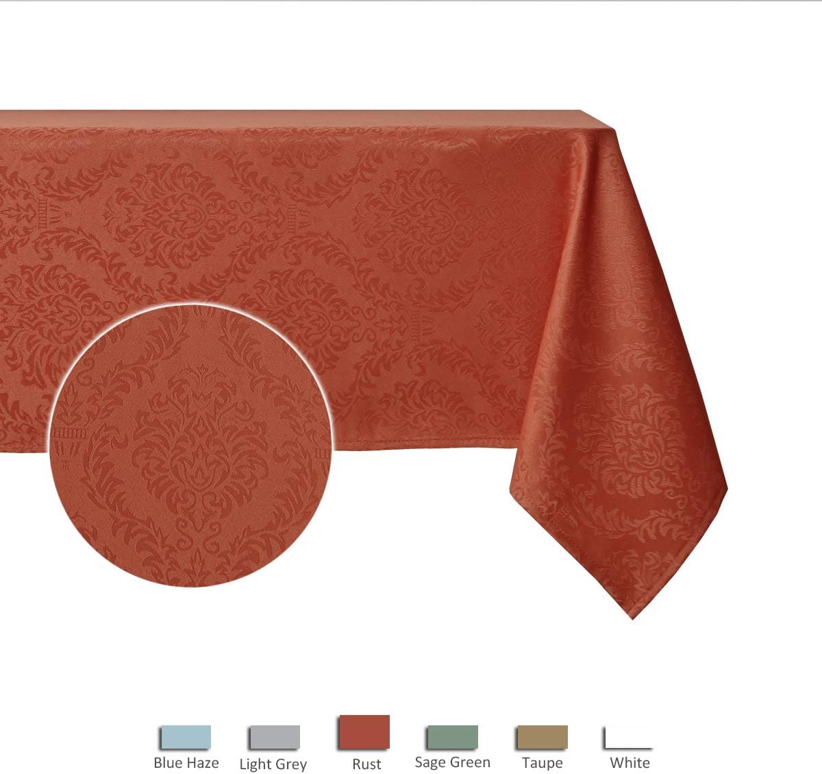 maxmill Jacquard Table Cloth Damask Design Water Proof Wrinkle Free Heavy Weight Soft Tablecloth Decorative Fabric Table Cover for Outdoor and Indoor Use Rectangular 60 x 104 Inch Rust